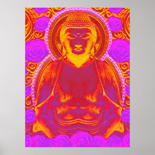 Mystic Buddha - Pink & Orange Vibrant Tones Poster (Front)