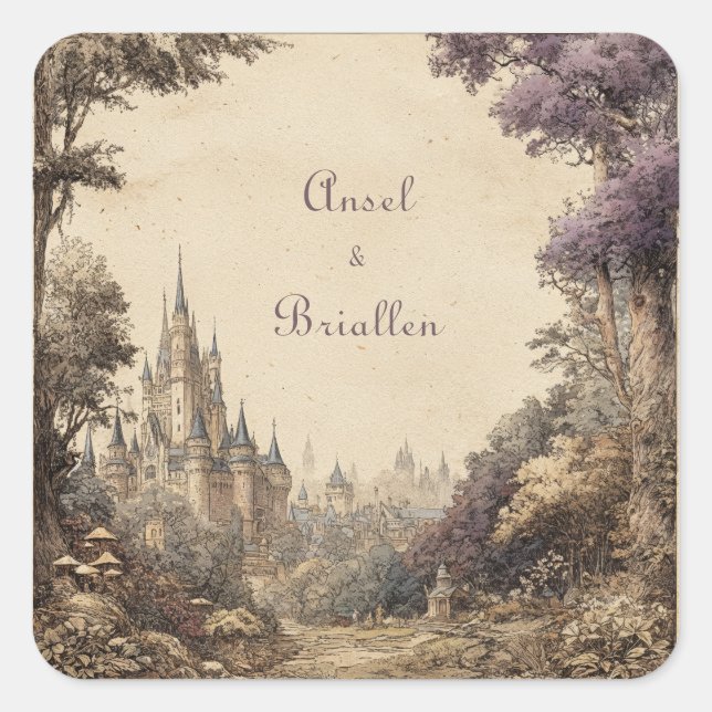Mystic Castle Forest Wedding  Square Sticker (Front)