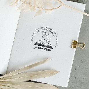 Mystic Cat From the Library Of, Book Rubber Stamp