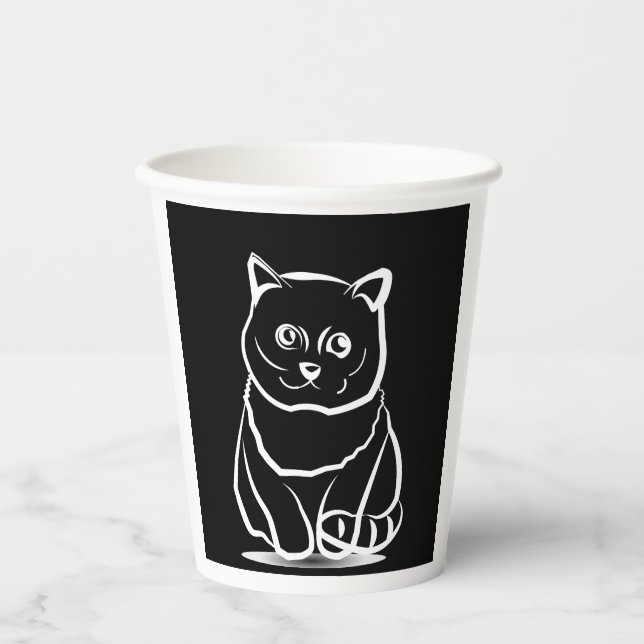Mystic Cat Head – Minimalist Feline Line Art T-Shi Paper Cups (Front)