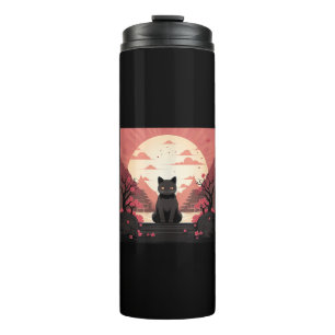 Mystic Cat_ Japan’s Pumpkins & Cherry Blossoms Thermal Tumbler