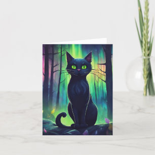 Mystic Cat of the Northern Lights Holiday Card