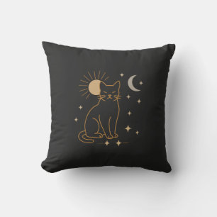 Mystic Cat Throw Pillow – Minimalist Celestial Lin