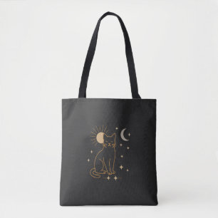 Mystic Cat Tote Bag- Minimalist Celestial Line Ar Bag