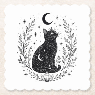 Mystic cat under the moon paper coaster