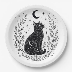 Mystic Cat Under the Moon Paper Plate