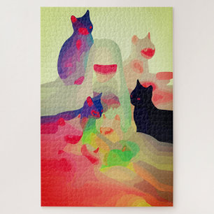 Mystic Cats & Spirits – Vibrant Abstract Anime Art Jigsaw Puzzle