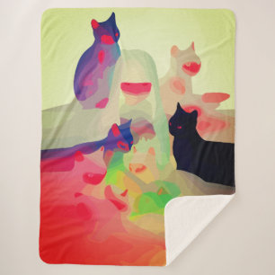 Mystic Cats & Spirits – Vibrant Abstract Anime Art Sherpa Blanket