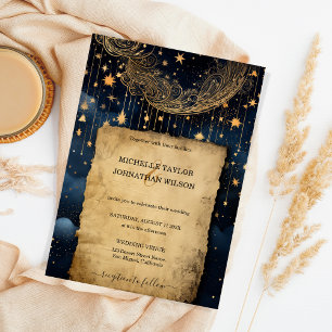 Mystic Celestial Midnight Blue Gold Stars Moon Invitation