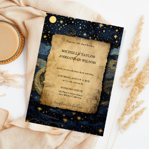 Mystic Celestial Midnight Blue Gold Stars Moon Invitation