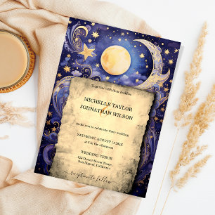 Mystic Celestial Midnight Blue Gold Stars Moon Invitation