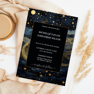 Mystic Celestial Midnight Blue Gold Stars Moon Invitation