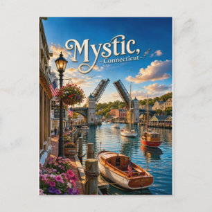 Mystic, Connecticut Drawbridge Harbour Sunset Invitation Postcard