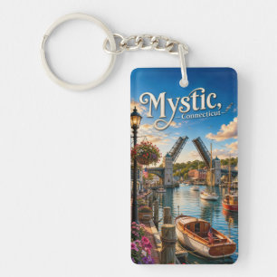Mystic, Connecticut Drawbridge Harbour Sunset Key Ring