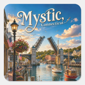 Mystic, Connecticut Drawbridge Harbour Sunset Square Sticker