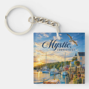 Mystic, Connecticut Harbour Sunset Key Ring