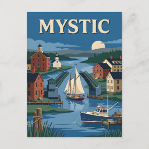 Mystic Connecticut Seaport River Vintage Poster Postcard
