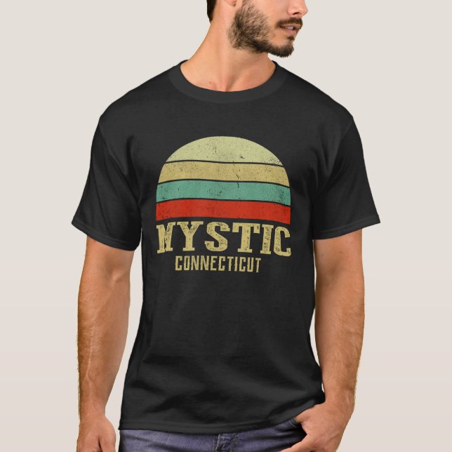 MYSTIC CONNECTICUT Vintage Retro Sunset T-Shirt (Front)