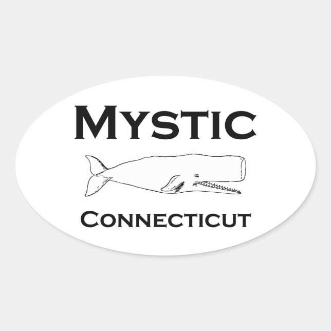Mystic Connecticut Vintage Whale Oval Sticker (Front)