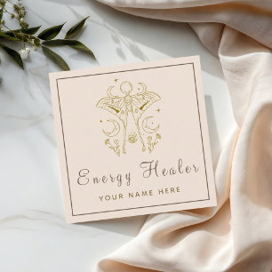 Mystic Cosmic Butterfly Energy Healer Medium Beige Square Business Card