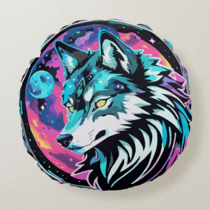Mystic Cosmic Wolf Round Pillow