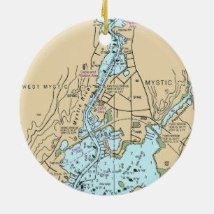 Mystic CT Chart Ceramic Ornament