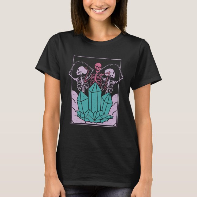 Mystic Dancing Skeleton Witchy Celestial Crystal P T-Shirt (Front)