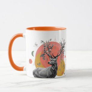 Mystic Deer Collage – Boho Nature Art with Geometr Mug