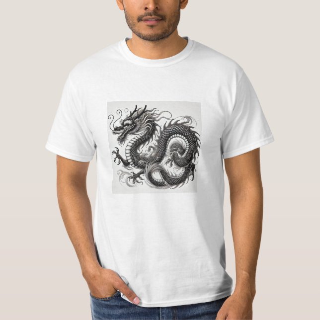 Mystic Dragon in Black and White Economics T-Shirt (Front)