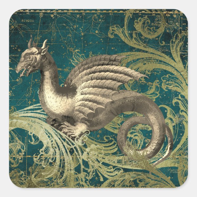 Mystic Dragon & Star Map Square Sticker (Front)