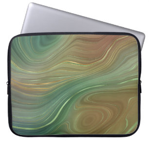 Mystic Earthy Strata Dark Green Brown Gold Agate Laptop Sleeve