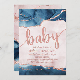 Mystic Elegance Blue Pink Agate Baby Shower Invitation