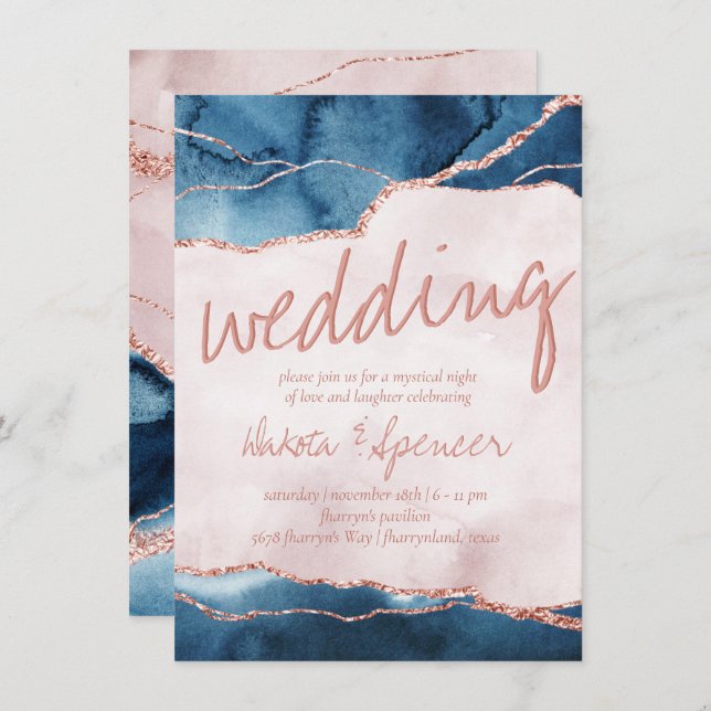 Mystic Elegance | Blue Pink Agate Wedding Invitation (Front/Back)