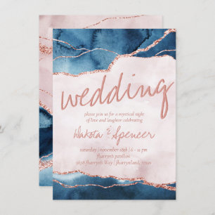 Mystic Elegance Blue Pink Agate Wedding Invitation