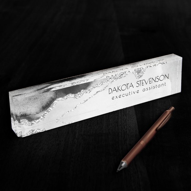 Mystic Elegance | Dark Grey Silver Agate Branding Nameplate (Creator Uploaded)