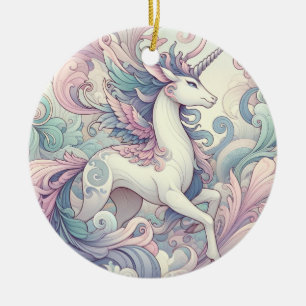 Mystic Elegance: Pastel Kirin Whispers Ceramic Ornament