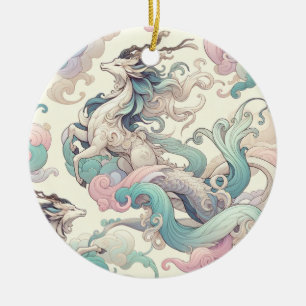 Mystic Elegance: Pastel Kirin Whispers Ceramic Ornament