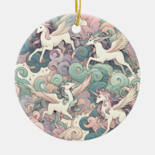 Mystic Elegance: Pastel Kirin Whispers Ceramic Ornament