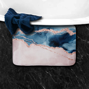 Mystic Elegance   Teal Blue and Rose Gold Agate Bath Mat