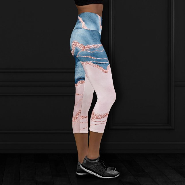 Mystic Elegance | Teal Blue and Rose Gold Agate Capri Leggings (Creator Uploaded)