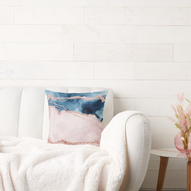 Mystic Elegance | Teal Blue and Rose Gold Agate Cushion (Couch)