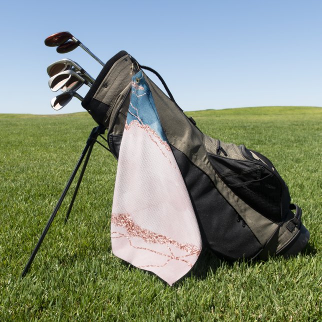 Mystic Elegance | Teal Blue and Rose Gold Agate Golf Towel (Green)