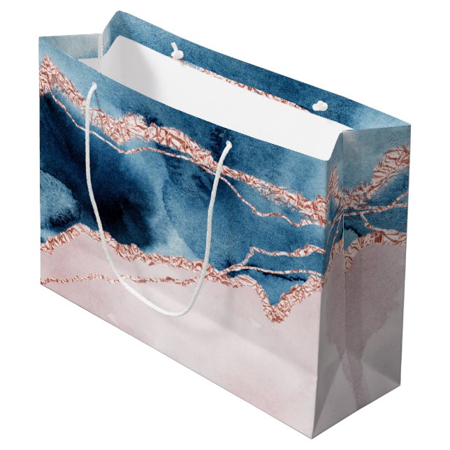 Mystic Elegance | Teal Blue and Rose Gold Agate Large Gift Bag (Front Angled)