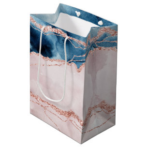 Mystic Elegance Teal Blue and Rose Gold Agate Medium Gift Bag