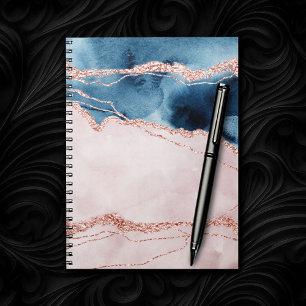 Mystic Elegance Teal Blue and Rose Gold Agate Notebook