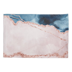 Mystic Elegance   Teal Blue and Rose Gold Agate Pillowcase
