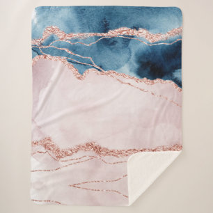 Mystic Elegance Teal Blue and Rose Gold Agate Sherpa Blanket