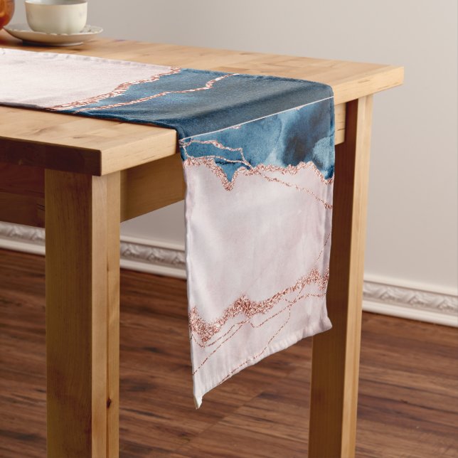 Mystic Elegance | Teal Blue and Rose Gold Agate Short Table Runner (In Situ)
