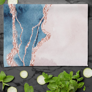 Mystic Elegance   Teal Blue and Rose Gold Agate Tea Towel