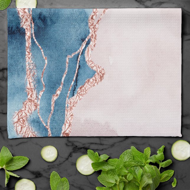 Mystic Elegance | Teal Blue and Rose Gold Agate Tea Towel (Creator Uploaded)